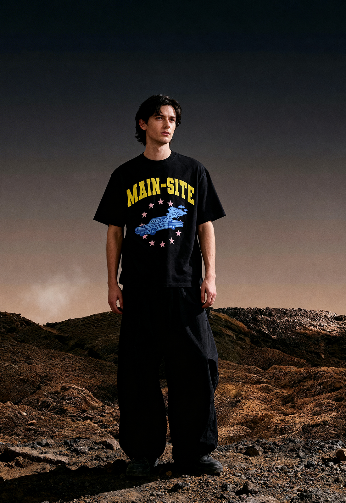 Main Site Summer Printed Oversized Black T-Shirt Main Character