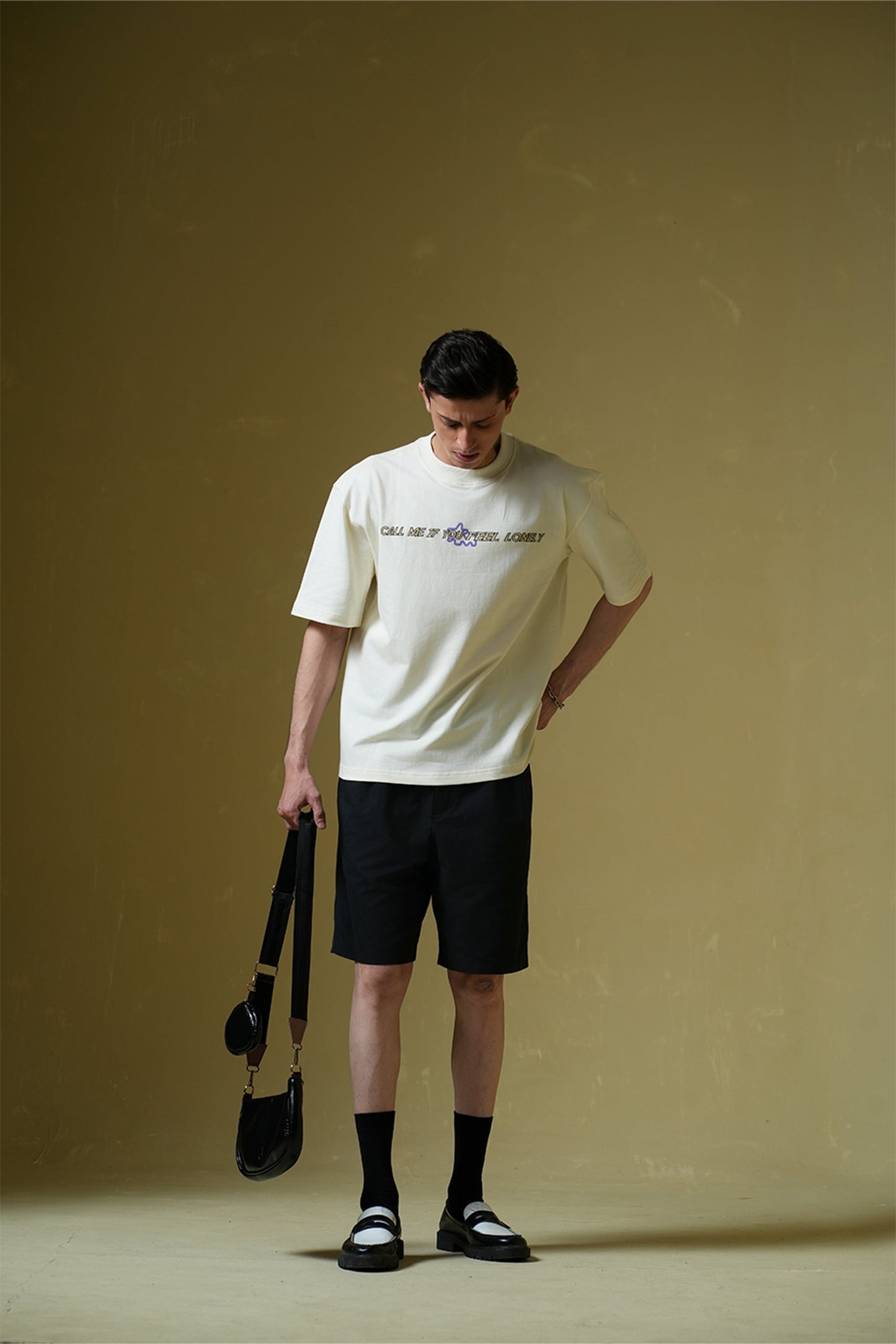 Call Me Printed Cream Oversized T-Shirt Main Character