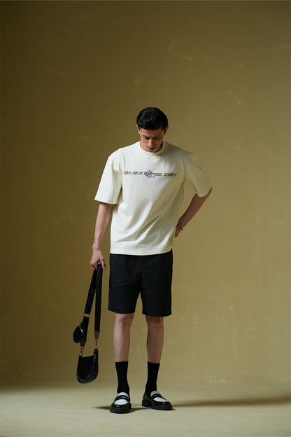 Call Me Printed Cream Oversized T-Shirt Main Character