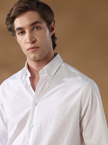 White Regular Fit Casual Cotton Shirt for men (CURVO)