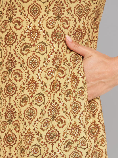 Women Mustard Kurta With Lace Krya