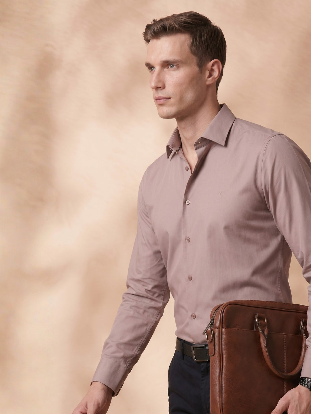 Slim Fit Beige Other Solid Formal Shirt for Men (TOMBG)