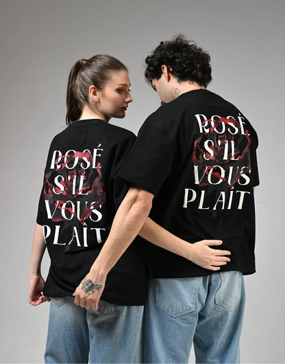 Rose S'il Vous Plait Printed Black T-Shirt Boozee