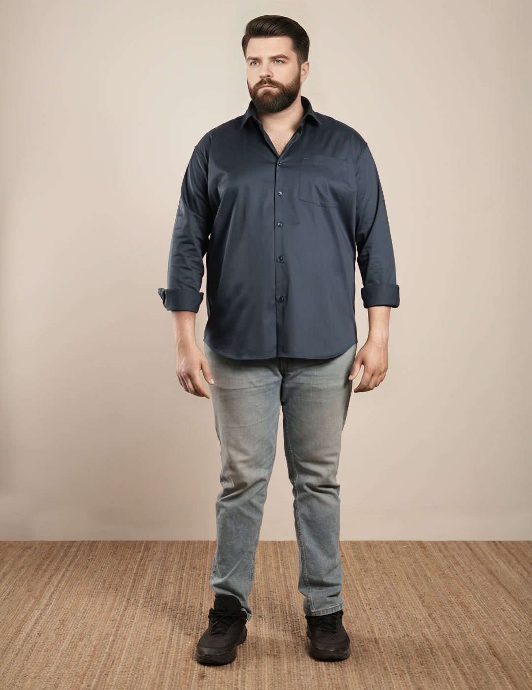 Midnight Slate Regular Fit Formal Satin Shirt for men (CALVO)