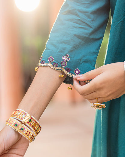 Sea Green Mirror A-line Kurta Set