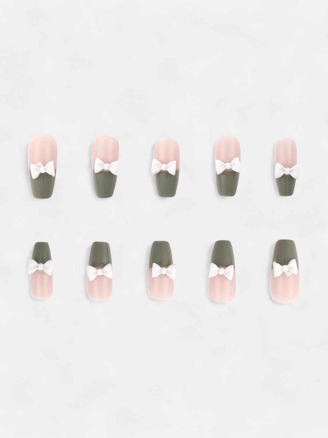 The  Block Bow Press-On Nails - Olive Green