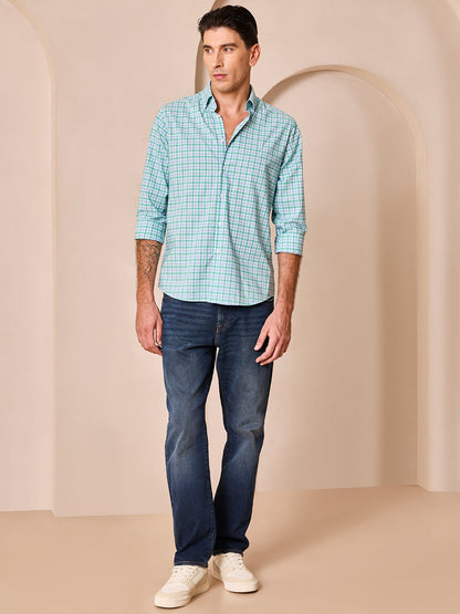 Green-Blue Regular Fit Checks Casual Shirt for Men (CALMA)