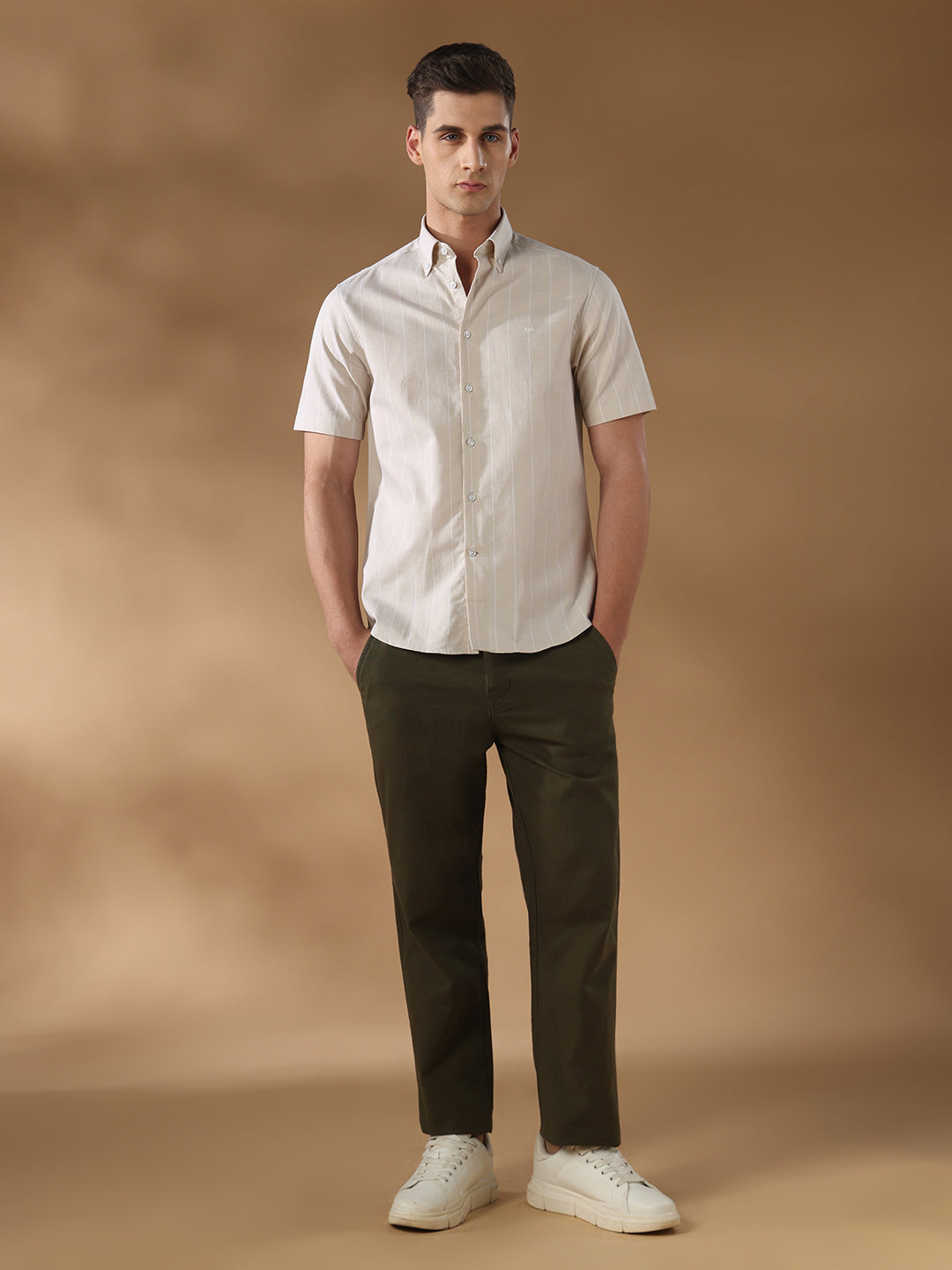 Beige Regular Fit Formal Cotton Shirt for men (COMEL)