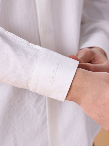 White Regular Fit Stripes Formal Shirt for Men (LEANA)