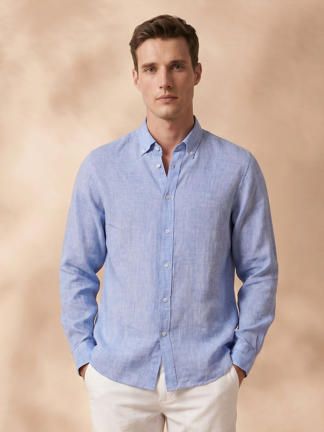 Regular Fit Blue Linen Solid Casual Shirt for Men(LARIA)