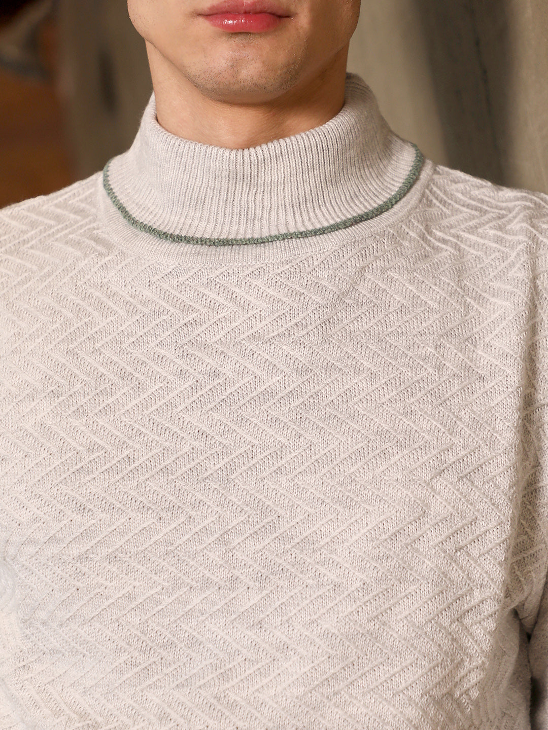 Herringbone Textured Pullover Sweater
