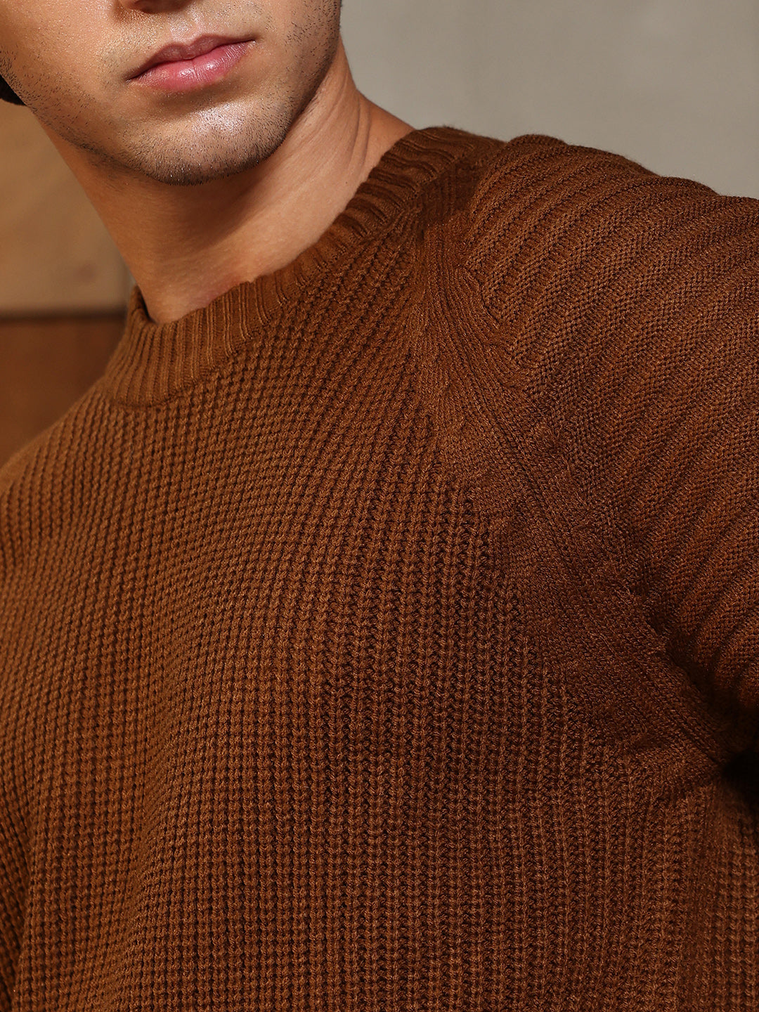 Self-Raglan Knit Pullover Sweater