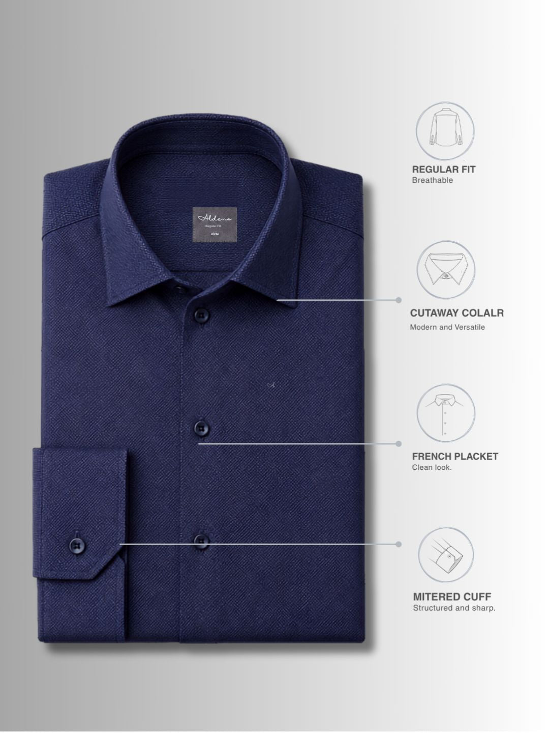 Regular Fit Cotton Navy Blue Formal Shirt for Men (FUSED)