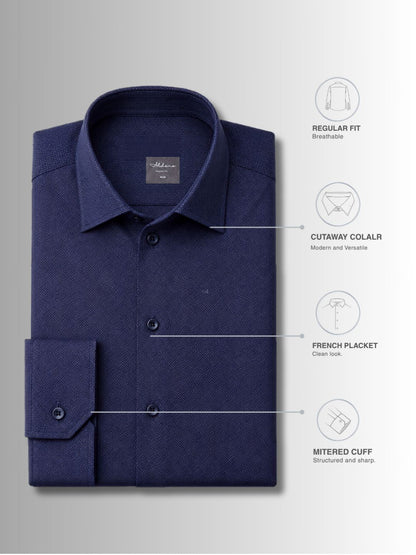 Regular Fit Cotton Navy Blue Formal Shirt for Men (FUSED)
