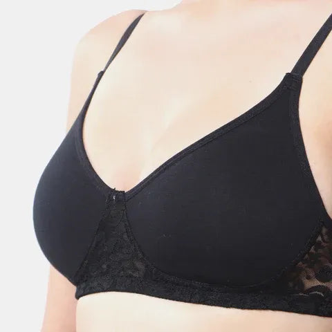 Black t shirt lace bra Envie non wired non padded 3/4th coverage seamless lace bra invisible under clothes daily wear