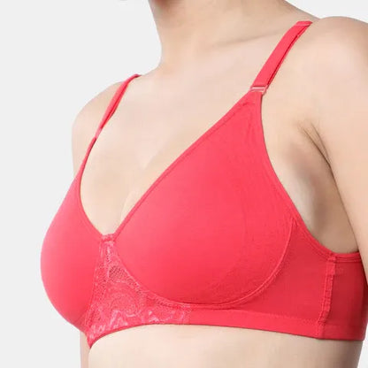 Red t shirt lace bra Envie non wired non padded full coverage seamless lace bra invisible under clothes daily wear