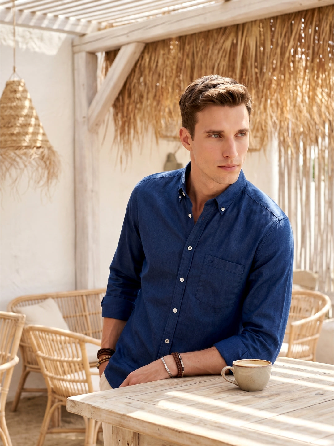 Regular Fit Navy Blue Cotton Solid Casual Shirt for Men (THEO)