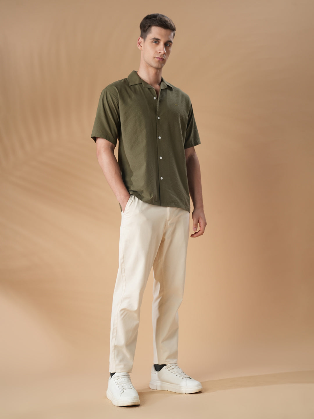 Olive Green Regular Fit Casual Cotton Shirt for men (CURAT)