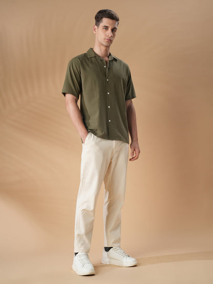 Olive Green Regular Fit Casual Cotton Shirt for men (CURAT)
