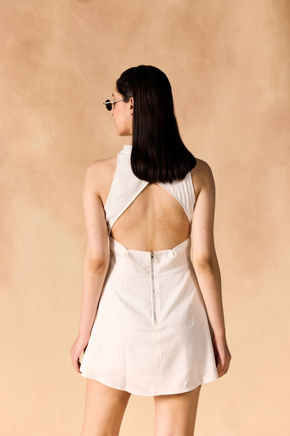 Ruffled Band Collar Embroidered Short Dress