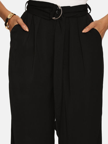IS.U Black Wide Leg Belted Pant