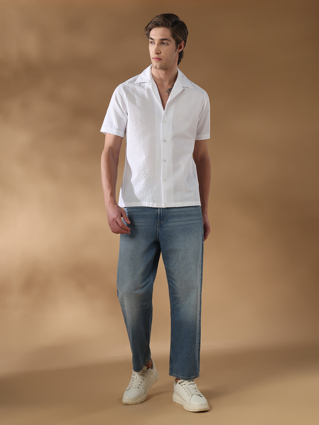 White Regular Fit Casual Cotton Shirt for men (AMENO)