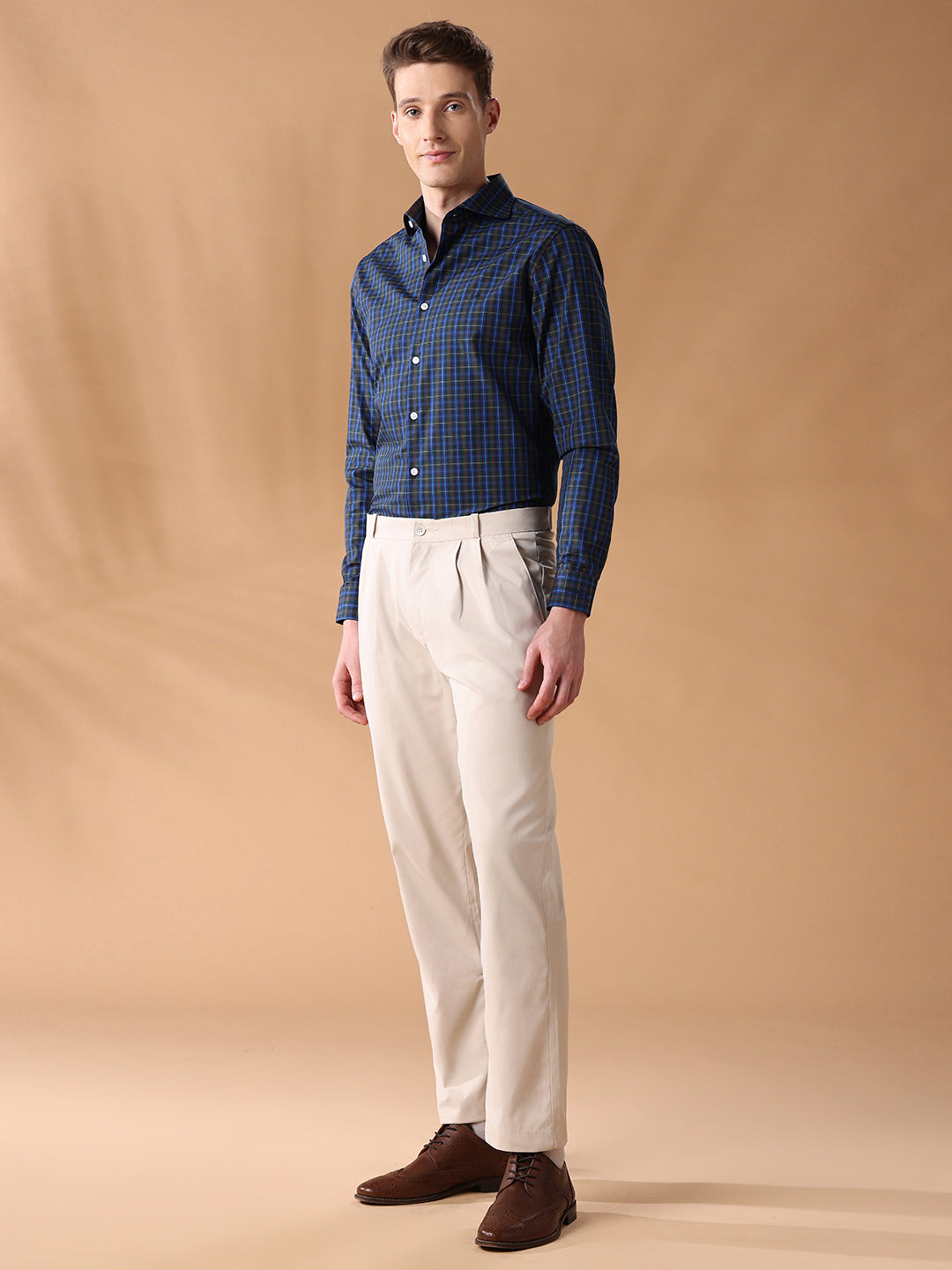 Olive Slim Fit Checked Formal Shirt for Men (CREDI)