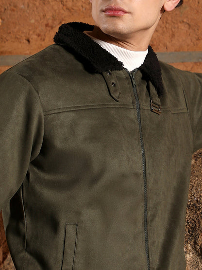 Fur-Lined Suede Bomber Jacket