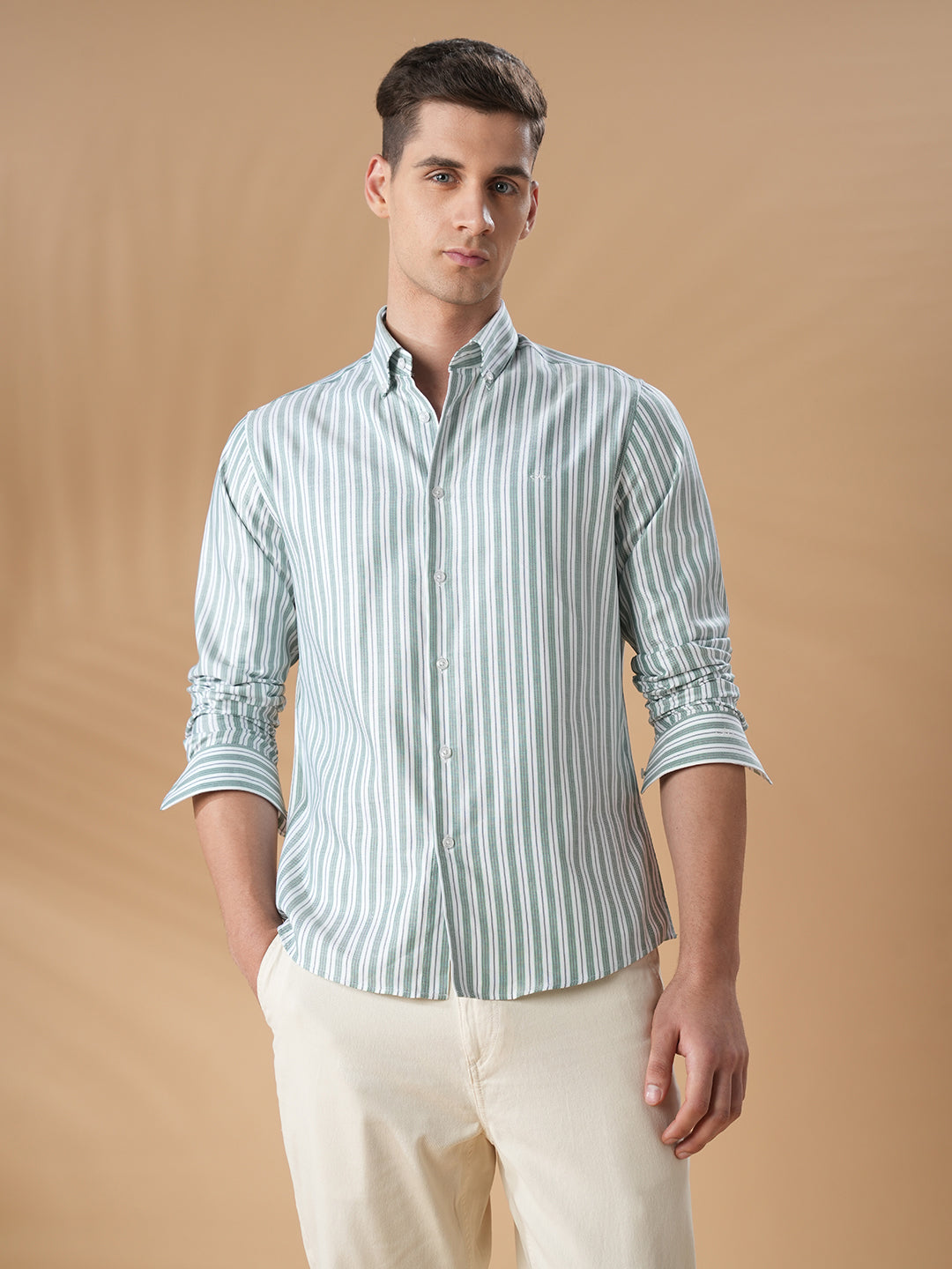 Green Regular Fit Formal Cotton Shirt for men (CORTE)