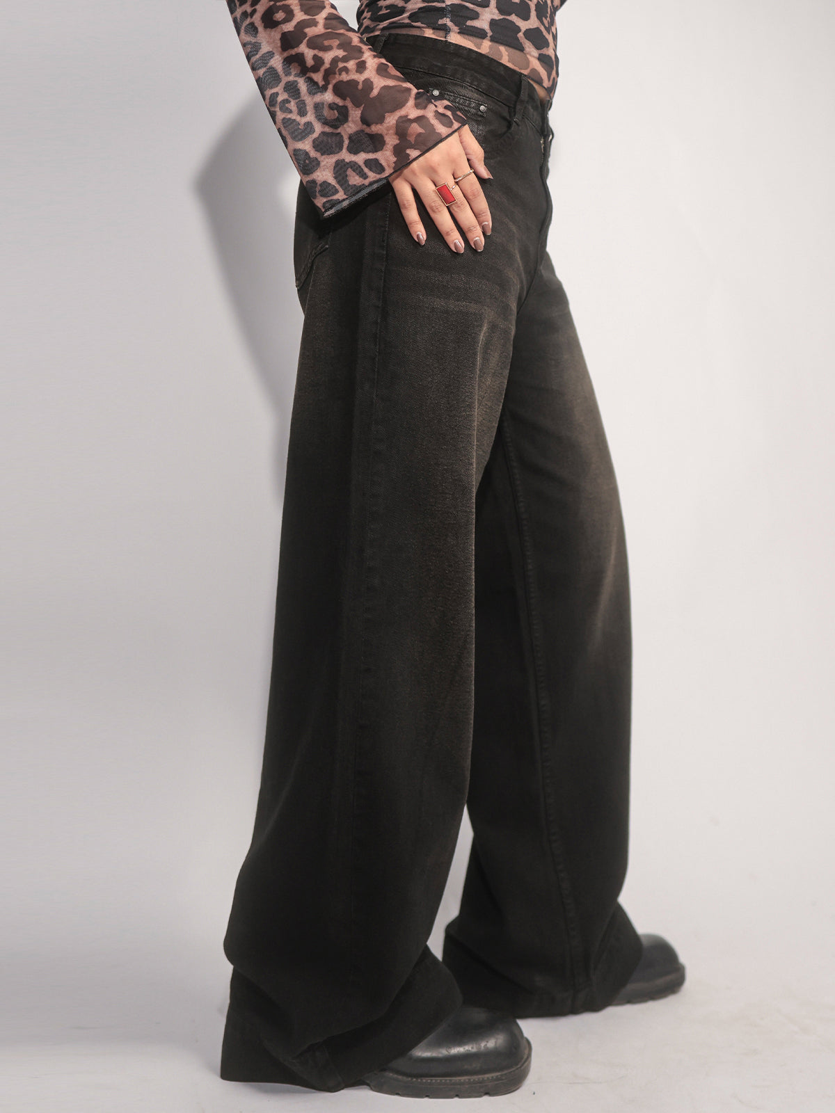Starry Black Tinted Wide Leg Jeans