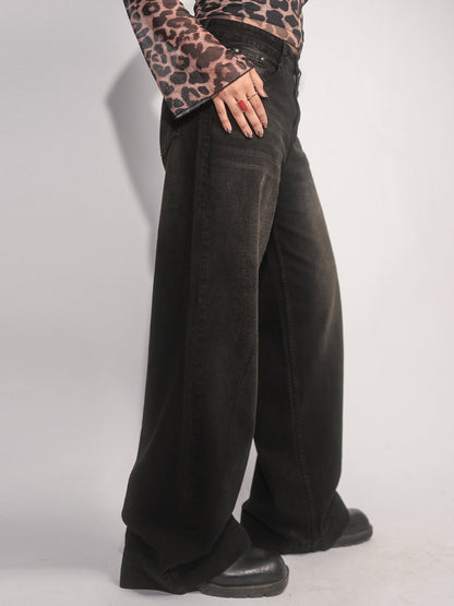 Starry Black Tinted Wide Leg Jeans