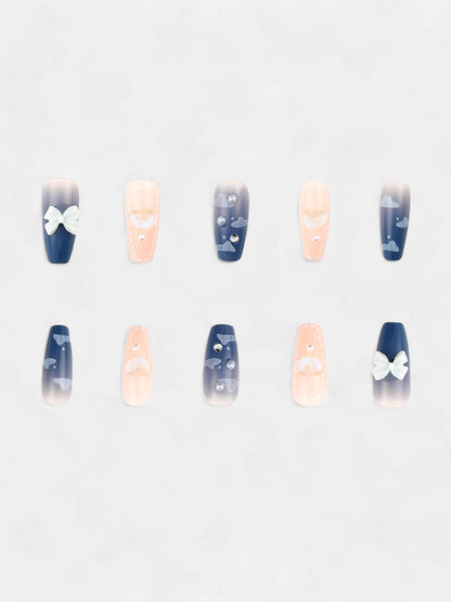 The Bijou Block Press-On Nails - Raven Black:Crystal Silver