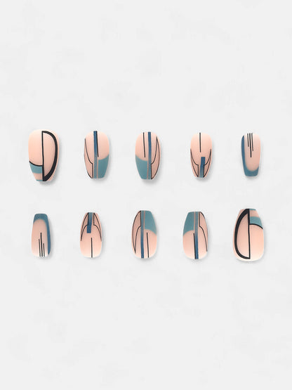 The Abstract Lined Press-On Nails - Sage Green