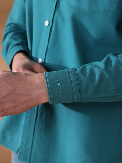 Teal Blue Regular Fit Solid Casual Shirt for Men (OWEN)