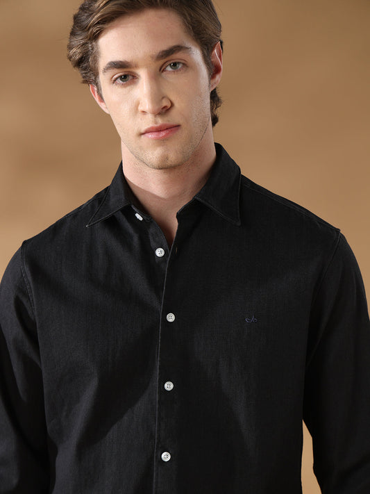 Black Regular Fit Casual Denim Shirt for men (LIRRA)