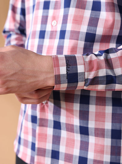 Pink Slim Fit Checked Formal Shirt for Men (CELEB)
