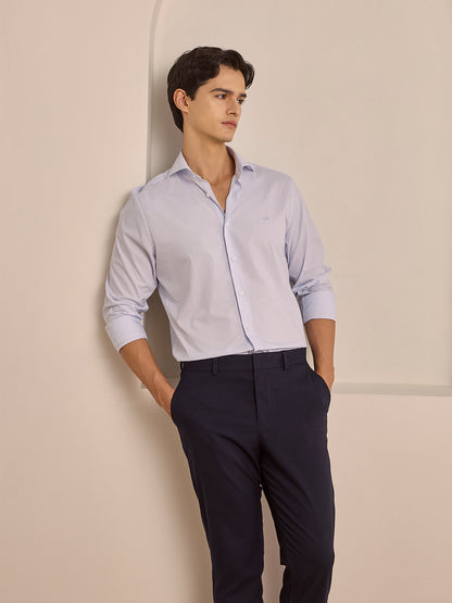 White Slim Fit Striped Formal Poplin Shirt for Men (LIVAN)