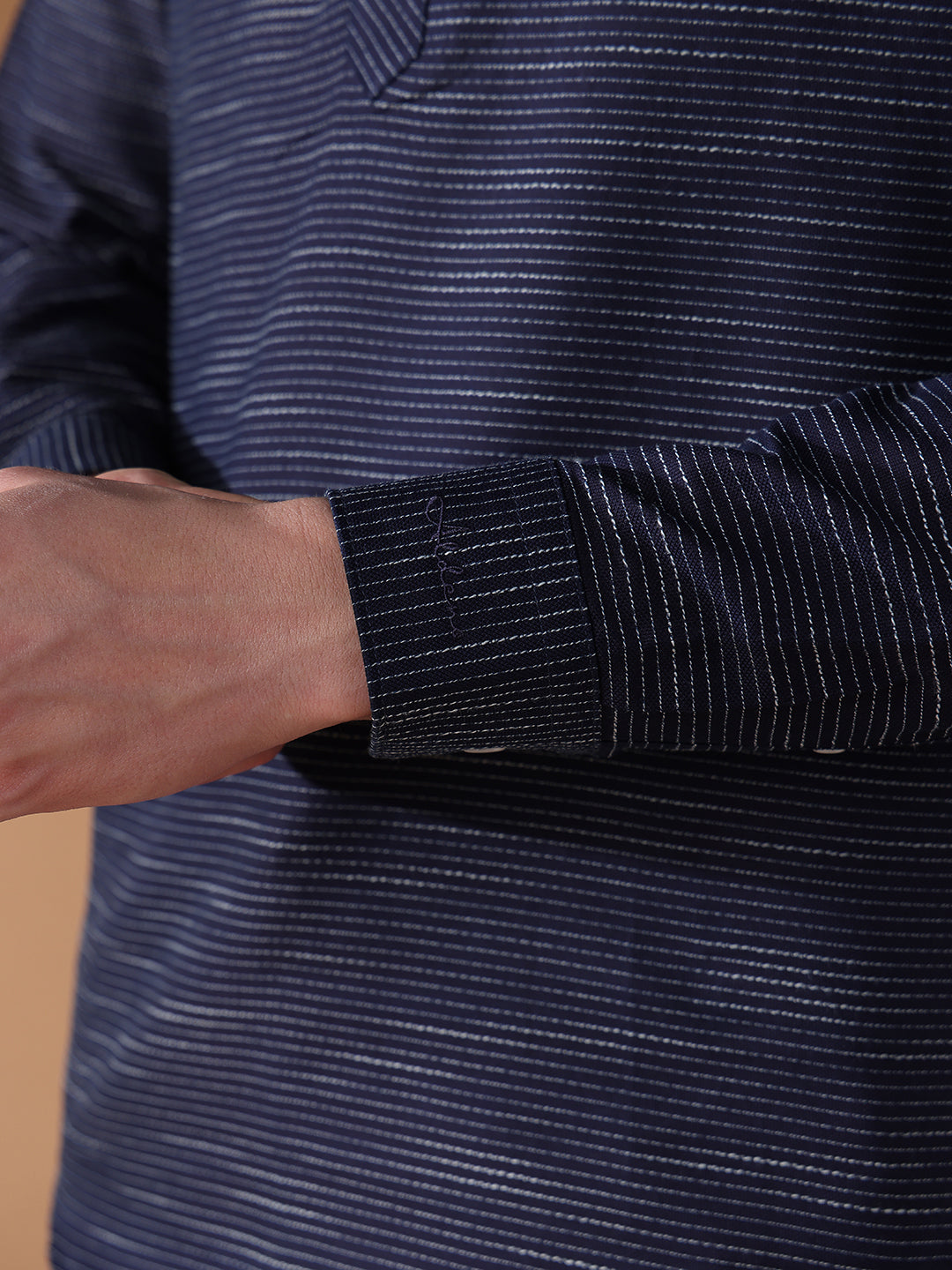 Navy Blue Regular Fit Stripes Casual Shirt for Men (LESSA)