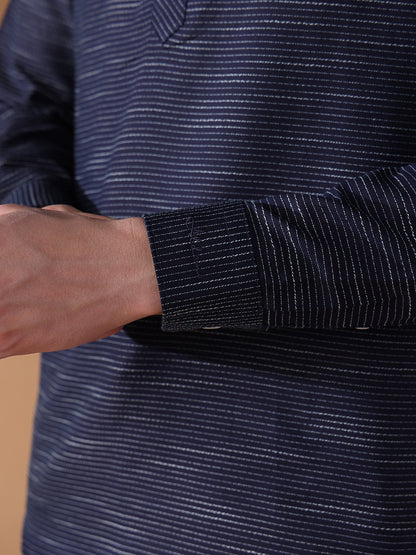 Navy Blue Regular Fit Stripes Casual Shirt for Men (LESSA)