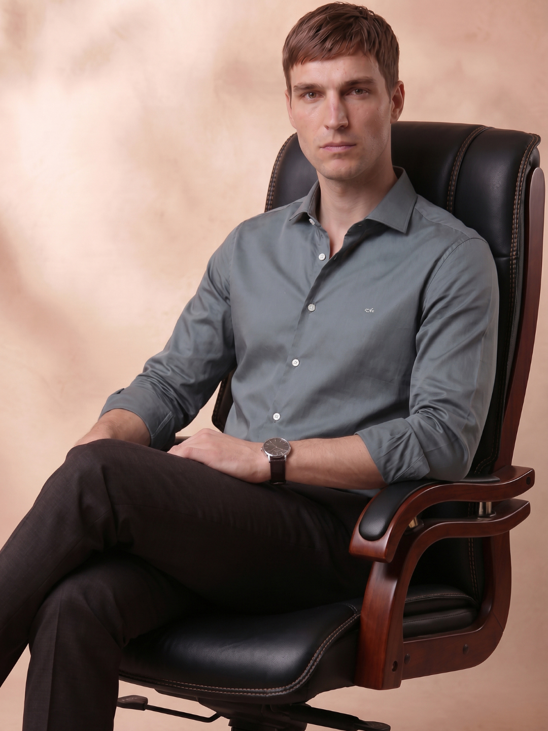 Regular Fit Cotton Sage Green Formal Shirt for Men (ROYAL)