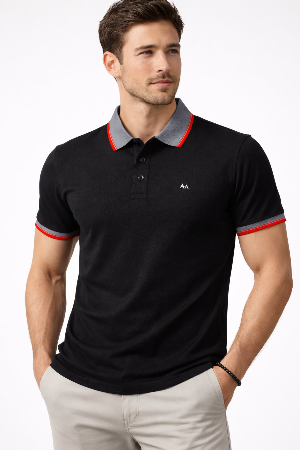 Black Polo with Dual Tone Stripe Collar Aachari
