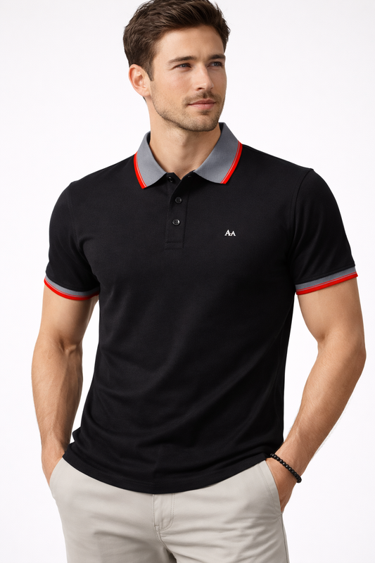 Black Polo with Dual Tone Stripe Collar