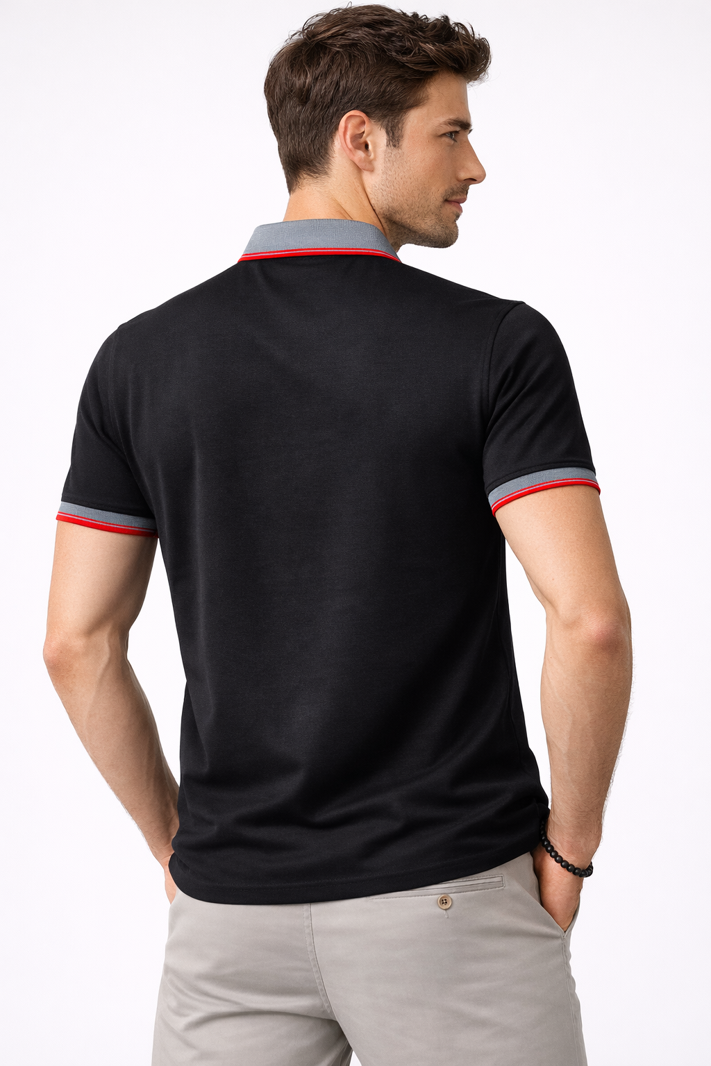 Black Polo with Dual Tone Stripe Collar Aachari