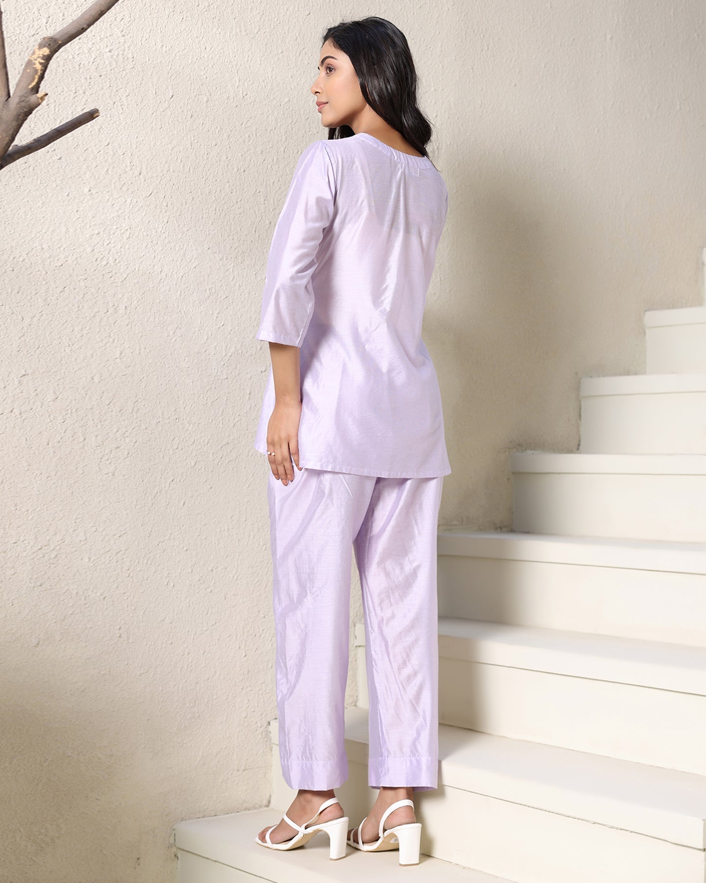 V-Neck Lilac Chanderi Co-ord Set