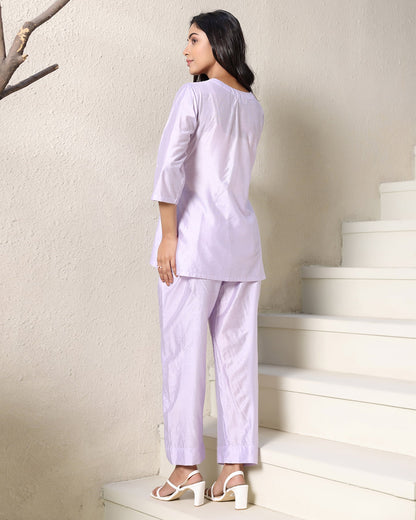 V-Neck Lilac Chanderi Co-ord Set