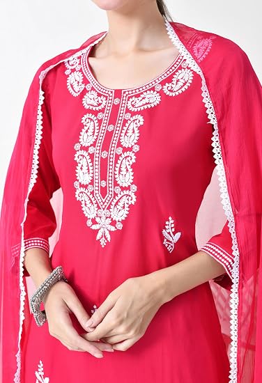 Chikankari Kurta Set for Women-Pink