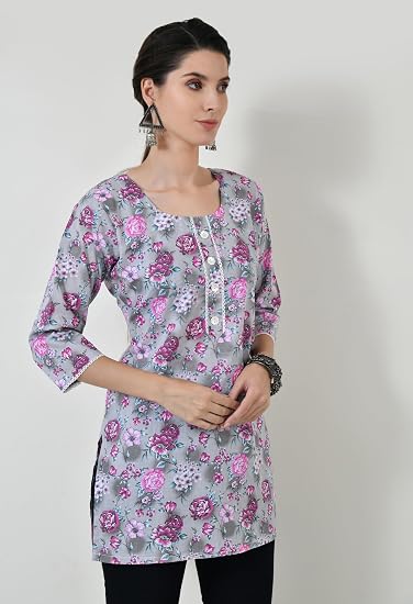 Pure Cotton Short Kurti for Women - Grey