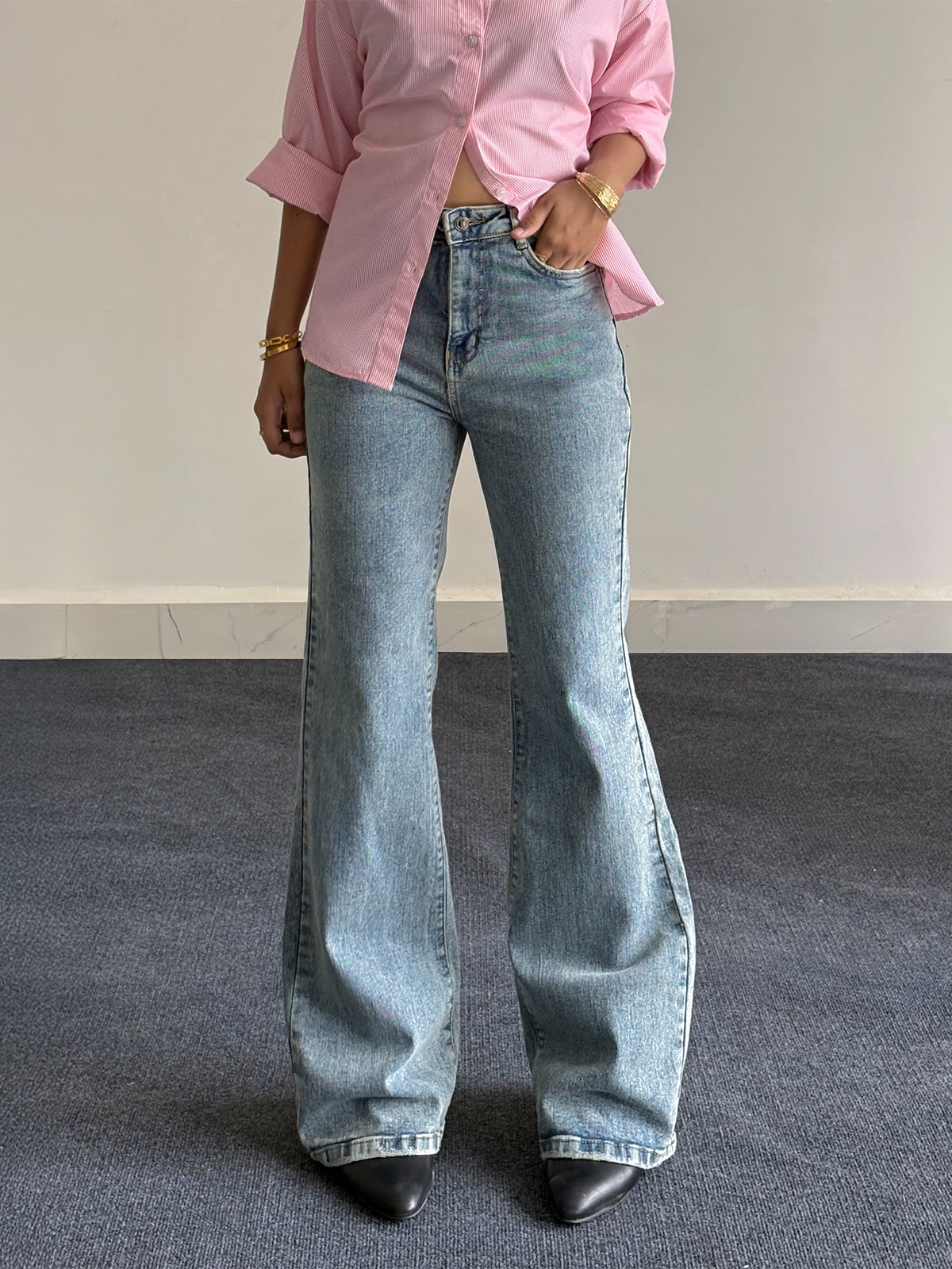 Premium Retro Blue Tinted Bootcut Jeans