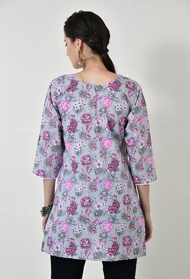 Pure Cotton Short Kurti for Women - Grey