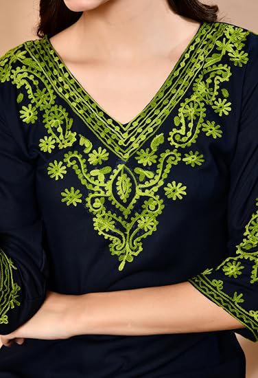 Embroidered Kashmiri Short Kurti -Navy Blue